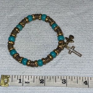 Cross and Angel turquoise beaded bracelet